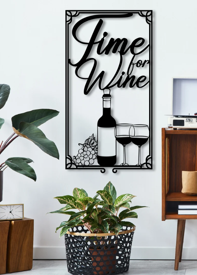 Time for Wine Black Steel Art